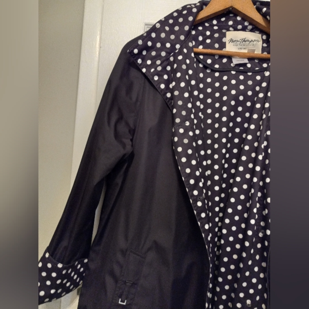 Norm Thompson Black and White Polka Dot Reversible Raincoat - Picture 5 of 6